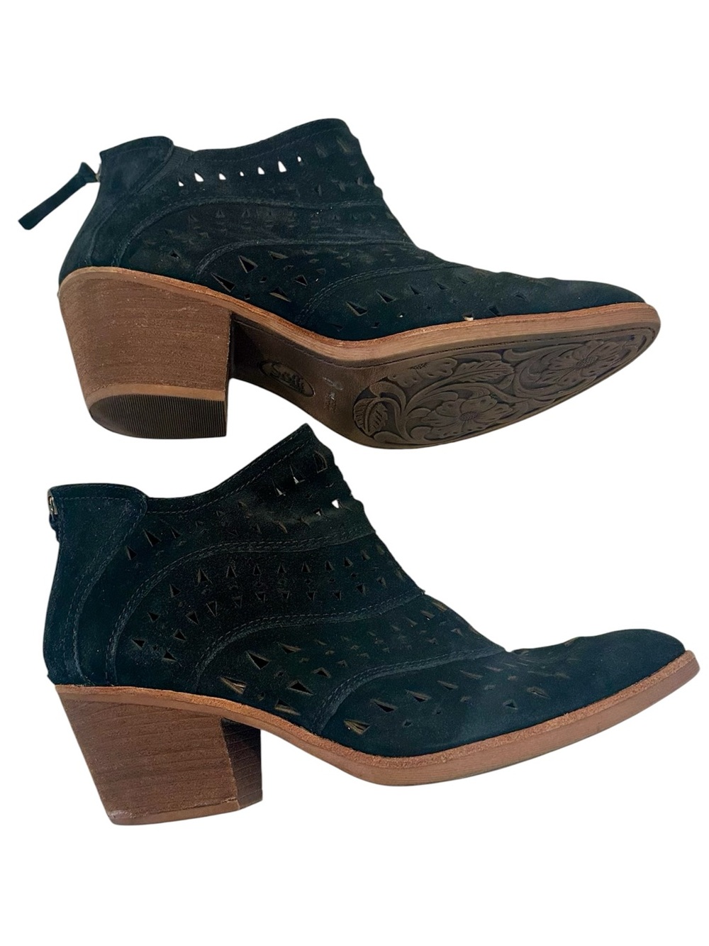 Söfft Black Westwood II Suede Laser Cutout Ankle Booties with Wood-Look Heel - Picture 9 of 10